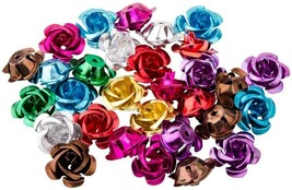 10 Aluminum Rose Beads Assorted Colors 17mm Metal Beads Wholesale Large Size - £2.78 GBP