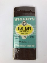 Vintage Wrights Flexicloth Bias Tape #200 Fine Percale Seal Brown, 6 Yds NEW - £6.26 GBP