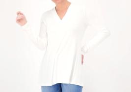 Susan Graver Lifestyle Spa Knit Regular A-line Tunic Top- Vintage Ivory, SMALL - £21.90 GBP