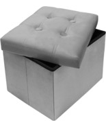 Amassmile® Storage Ottoman Foot Rest Stool, 17 Inch Velvet Footstool, Grey - $38.97