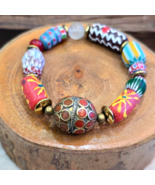 Vintage African Venetian Style Glass with Afghani Big Brass Beads Bracel... - $489.61 MXN