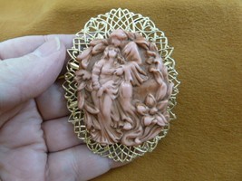 CL43-14) Romantic Lovers Man Woman Couple Pink Cameo Pin Pendant Jewelry Brooch - £29.88 GBP