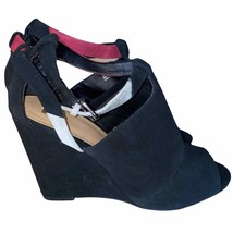 Joe&#39;s Jeans Wedged Heel Strapped Sandal Black with grey/burgundy size 9.5 - $31.99
