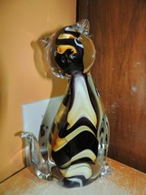 Art Glass Cat 9&quot; clear brown &amp; amber figure figurine paperweight Dynasty Gallery - £10.74 GBP