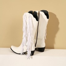 New Women&#39;s Vintage Fringe Boots Knee-High Low Chunky Heel Pointed Toe Heels Boo - £68.32 GBP