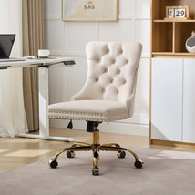 Modern Velvet Office Chair - Adjustable Tufted Desk Chair, Beige - $123.99