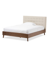 Canterbury Light Beige Fabric Upholstered Walnut Wood Queen Size Platfor... - $12,823.79 MXN