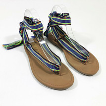 Sam &amp; Libby Braided Ribbon Ankle Tie Flat Thong Sandals - £10.89 GBP