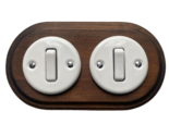 Wooden Porcelain Double Frame Switch 1 Gang Two-Way Dark Brown White Dia... - £41.91 GBP