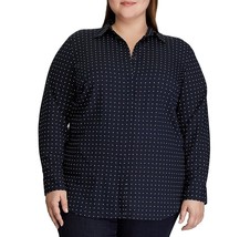 Ralph Lauren Womens Plus 2X Navy Long Sleeve Easy Care Polka Dot Shirt NWT CF45 - £43.06 GBP