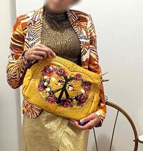 Sexy Love Peace Yellow Hand Painted Isabelle Fiore Leather Cross Body Bag! - $455.23