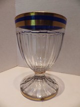 HEISEY Glass 22k Gold Blue Bands Narrow Flute Ribs 5.75&quot; Water 1/2 LB Candy - $24.70