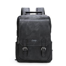 JEEP BULUO Men 15.6&quot; Laptop School Bag Split LeatherTravel Multi Male Mochila Mi - £76.52 GBP