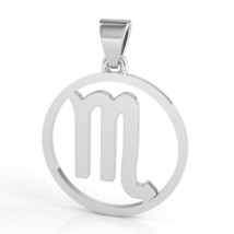 Scorpio Zodiac Sign Round Bezel Pendant In Solid 14K White Gold - £179.33 GBP