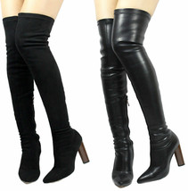 Camy-6 Over the knee Thigh High Pointy toe Chunky Heel Dress Snug Fit Boots - $49.99