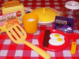 Huge breakfast lot play food for kids toaster coffee pot skillet waffle and box - £15.81 GBP