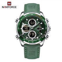 NAVIFORCE Men&#39;s Leather Watches Casual Fashion Waterproof Led Digital Week Displ - £49.78 GBP