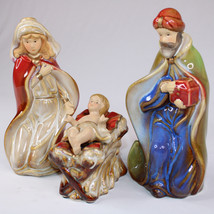 Nativity Figures Mary Baby Jesus And Wiseman Porcelain Orange Rust Cream Blue - $18.29