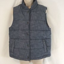 Levi Strauss Womens M Blue Insulated Quilted Cotton Metal Snap Front Vest - $28.71