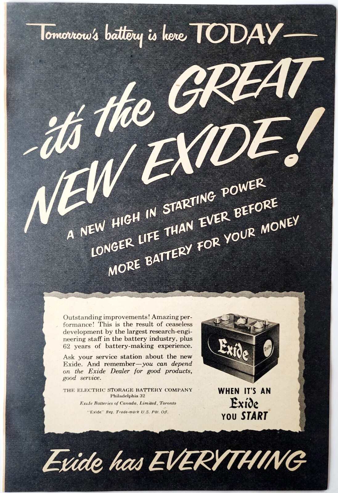 1950 Exide Automotive Vehicle Battery Advertisement Vintage Automobilia DWF17 Item image 2