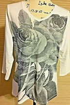 Donna Erin London Bianco Nero Design Strass Scollo A V T Shirt S Sku 039-32 - $6.71
