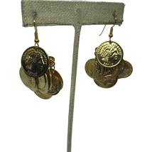Vintage Dangler Earrings Faux Coin Light Weight Boho Alexander The Great - £7.84 GBP