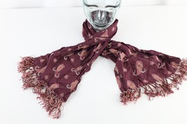 Vintage 40s 50s Rockabilly Paisley Silk Fringed Tassel Scarf Wrap Maroon... - $59.35
