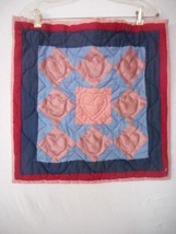Vtg Handmade Quilted Amish Hearts Tulip Pattern wall hanging Blue 20 X 20 - $22.00