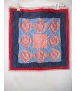 Vtg Handmade Quilted Amish Hearts Tulip Pattern wall hanging Blue 20 X 20 - $405.42 MXN