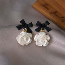 Black Enamel &amp; Resin 18K Gold-Plated Bow Flower Drop Earrings - £10.38 GBP