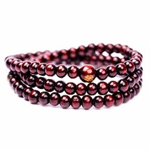 Stretch Wrap Mala Bracelet 108 6mm Buddha Red Wood Bead Buddhist Prayer ... - $4.95