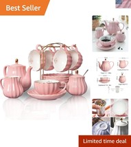 Luxurious Pink Porcelain Tea Set for High Tea: Service for 6 with Gold A... - $109.49