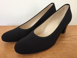 Vtg Figini Black Slip On Round Toe High Heel Block Pumps Fabric Casual U... - $36.62