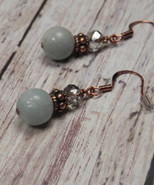 Amazonite Crystal Pierced Earrings Handmade Blue Smoke Copper New - £8.42 GBP