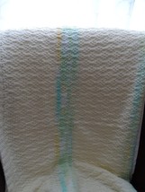 Yellow With Green Stripe Hand Knitted Crochet Baby Blanket - £13.24 GBP