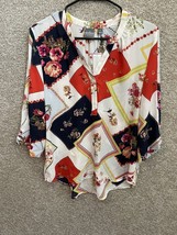 NY&amp;C Soho Jeans Women’s Vibrant Bright Floral Adj Sleeve Blouse Shirt Sz Large - £23.20 GBP