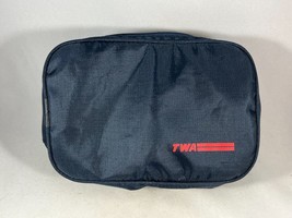 Vintage Blue Nylon TWA Airlines Zippered  Two Pocket Amenity Pouch Toile... - £9.49 GBP