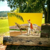 Mexican Man With Burro And Cart Vintage Mid Century Unframed Art Print - £29.79 GBP