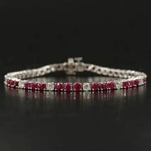 7.00 Ct Round Simulated Red Ruby Tennis Bracelet Women&#39;s 14K White Gold ... - £178.48 GBP