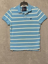 American Eagle Athletic Fit Polo Shirt Baby Blue Stripes Mens Medium Collar - $9.90