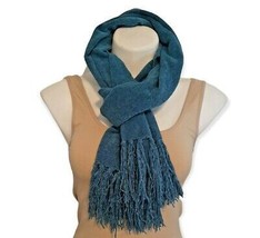 Teal Turquoise Blue Velour Scarf Rectangle w/ Fringe Super Soft Warm - $16.81