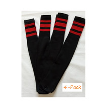 Striped Tube Socks Softball Baseball Cotton Game Socks Black &amp; Red Unisex - £16.77 GBP