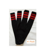 Striped Tube Socks Softball Baseball Cotton Game Socks Black &amp; Red Unisex - £16.15 GBP