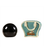 Bowling Salt Pepper Shaker Set Ball with Bag Ceramic 2.3&quot; High Retro Design - €16,81 EUR