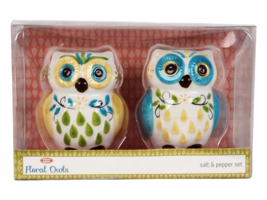 Floral Owl Salt &amp; Pepper Shakers, Hand-painted Ceramic by Boston Warehouse - £10.50 GBP