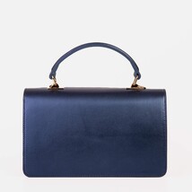 The Dosso Navy Blue and Beige Handwoven Leather Handbag image 4