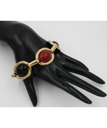 Vintage Christian Dior Germany Signed Faux Coral Onyx Cabochon Link Brac... - £463.17 GBP