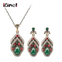 Kinel Vintage Jewelry Wholesale Fashion Antique Gold Crystal Necklace And Earrin - £18.86 GBP