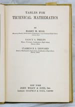 1922 Tables for Technical Mathematics by Keal &amp; Leonard -  6408 - £10.07 GBP