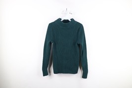 Vintage Lands End Womens Small Faded Chunky Ribbed Knit Mock Neck Sweater Green - £39.65 GBP